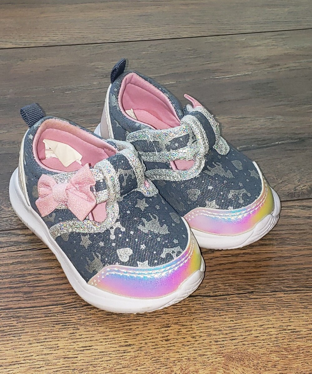 Athletic Works Girls' Blue Denim Unicorn Sparkle Sneakers with Iridescent Toe